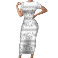 Samoa White Sunday Family Matching Short Sleeve Bodycon Dress and Hawaiian Shirt Samoan Tapa White Hibiscus - Polynesian Pride