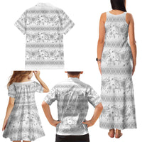 Samoa White Sunday Family Matching Tank Maxi Dress and Hawaiian Shirt Samoan Tapa White Hibiscus - Polynesian Pride