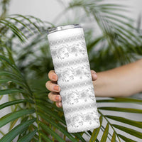 Samoa White Sunday Skinny Tumbler Samoan Tapa White Hibiscus - Polynesian Pride