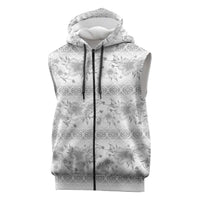 Samoa White Sunday Sleeveless Zip Hoodie Samoan Tapa White Hibiscus LT05 White - Polynesian Pride