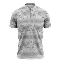 Samoa White Sunday Zipper Polo Shirt Samoan Tapa White Hibiscus LT05 White - Polynesian Pride