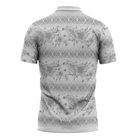 Samoa White Sunday Zipper Polo Shirt Samoan Tapa White Hibiscus LT05 - Polynesian Pride