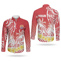 Personalised Tahiti Surfing Couples Matching Off The Shoulder Long Sleeve Dress and Long Sleeve Button Shirt Polynesian Style LT05 - Polynesian Pride