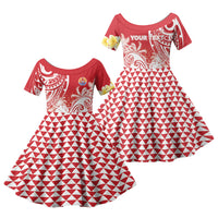 Personalised Tahiti Surfing Family Matching Long Sleeve Bodycon Dress and Hawaiian Shirt Polynesian Style LT05 Daughter's Dress Red - Polynesian Pride