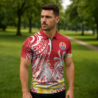 Personalised Tahiti Surfing Zipper Polo Shirt Polynesian Style