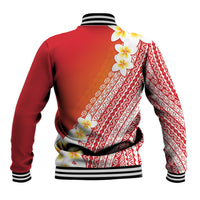Tahiti Plumeria Tribal Pattern Baseball Jacket Wave Style Red