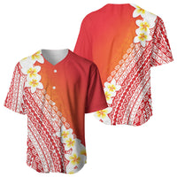 Tahiti Plumeria Tribal Pattern Baseball Jersey Wave Style Red