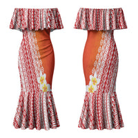 Tahiti Plumeria Tribal Pattern Couples Matching Mermaid Dress and Hawaiian Shirt Wave Style Red LT05 - Polynesian Pride