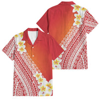 Tahiti Plumeria Tribal Pattern Family Matching Off The Shoulder Long Sleeve Dress and Hawaiian Shirt Wave Style Red LT05 Dad's Shirt - Short Sleeve Red - Polynesian Pride