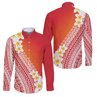 Tahiti Plumeria Tribal Pattern Family Matching Tank Maxi Dress and Hawaiian Shirt Wave Style Red LT05 Dad's Shirt - Long Sleeve Red - Polynesian Pride