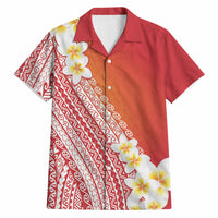 Tahiti Plumeria Tribal Pattern Hawaiian Shirt Wave Style Red