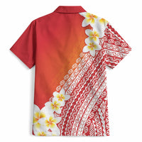 Tahiti Plumeria Tribal Pattern Hawaiian Shirt Wave Style Red
