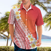 Tahiti Plumeria Tribal Pattern Hawaiian Shirt Wave Style Red