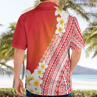 Tahiti Plumeria Tribal Pattern Hawaiian Shirt Wave Style Red