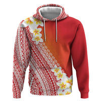 Tahiti Plumeria Tribal Pattern Hoodie Wave Style Red