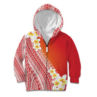 Tahiti Plumeria Tribal Pattern Kid Hoodie Wave Style Red