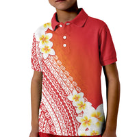 Tahiti Plumeria Tribal Pattern Kid Polo Shirt Wave Style Red