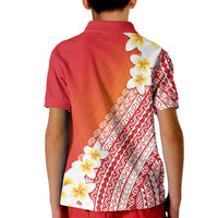 Tahiti Plumeria Tribal Pattern Kid Polo Shirt Wave Style Red