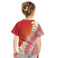 Tahiti Plumeria Tribal Pattern Kid T Shirt Wave Style Red