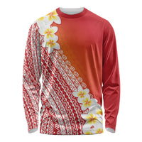 Tahiti Plumeria Tribal Pattern Long Sleeve Shirt Wave Style Red