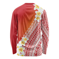 Tahiti Plumeria Tribal Pattern Long Sleeve Shirt Wave Style Red