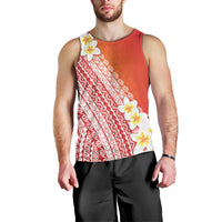 Tahiti Plumeria Tribal Pattern Men Tank Top Wave Style Red