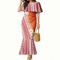 Tahiti Plumeria Tribal Pattern Mermaid Dress Wave Style Red