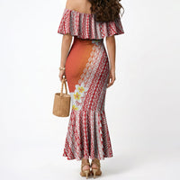 Tahiti Plumeria Tribal Pattern Mermaid Dress Wave Style Red