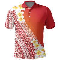 Tahiti Plumeria Tribal Pattern Polo Shirt Wave Style Red
