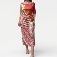 Tahiti Plumeria Tribal Pattern Puletasi Wave Style Red