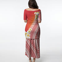 Tahiti Plumeria Tribal Pattern Puletasi Wave Style Red
