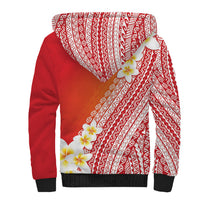 Tahiti Plumeria Tribal Pattern Sherpa Hoodie Wave Style Red