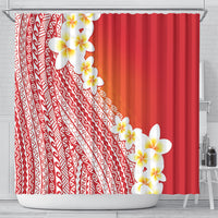 Tahiti Plumeria Tribal Pattern Shower Curtain Wave Style Red LT05 - Polynesian Pride