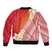 Tahiti Plumeria Tribal Pattern Sleeve Zip Bomber Jacket Wave Style Red