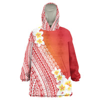 Tahiti Plumeria Tribal Pattern Wearable Blanket Hoodie Wave Style Red