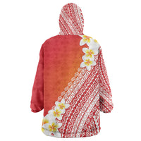 Tahiti Plumeria Tribal Pattern Wearable Blanket Hoodie Wave Style Red