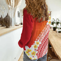 Tahiti Plumeria Tribal Pattern Women Casual Shirt Wave Style Red