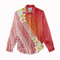 Tahiti Plumeria Tribal Pattern Women Casual Shirt Wave Style Red