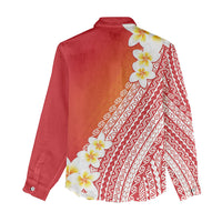 Tahiti Plumeria Tribal Pattern Women Casual Shirt Wave Style Red