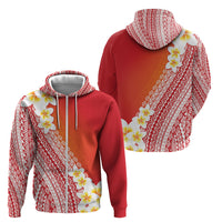 Tahiti Plumeria Tribal Pattern Zip Hoodie Wave Style Red