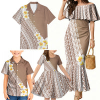 Tahiti Plumeria Tribal Pattern Family Matching Mermaid Dress and Hawaiian Shirt Wave Style Brown LT05 - Polynesian Pride