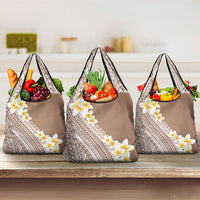 Tahiti Plumeria Tribal Pattern Grocery Bag Wave Style Brown LT05 3-pack One Size Brown - Polynesian Pride