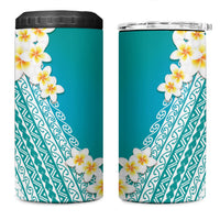 Tahiti Plumeria Tribal Pattern 4 in 1 Can Cooler Tumbler Wave Style Turquoise LT05 One Size: 16 oz Turquoise - Polynesian Pride