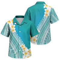 Tahiti Plumeria Tribal Pattern Family Matching Off Shoulder Maxi Dress and Hawaiian Shirt Wave Style Turquoise LT05 Son's Shirt Turquoise - Polynesian Pride