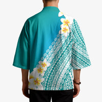 Tahiti Plumeria Tribal Pattern Kimono Wave Style Turquoise LT05 - Polynesian Pride