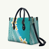 Tahiti Plumeria Tribal Pattern Leather Bag Wave Style Turquoise LT05 Turquoise - Polynesian Pride