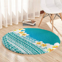 Tahiti Plumeria Tribal Pattern Round Carpet Wave Style Turquoise LT05 - Polynesian Pride