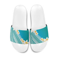 Tahiti Plumeria Tribal Pattern Slide Sandals Wave Style Turquoise LT05 Turquoise - Polynesian Pride