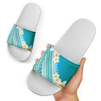 Tahiti Plumeria Tribal Pattern Slide Sandals Wave Style Turquoise LT05 - Polynesian Pride