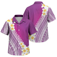 Tahiti Plumeria Tribal Pattern Family Matching Off Shoulder Short Dress and Hawaiian Shirt Wave Style Purple LT05 Son's Shirt Purple - Polynesian Pride